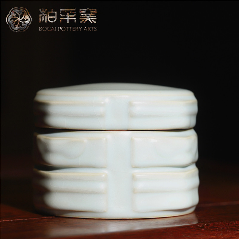 早期款柏采窑一代粉青自在茶仓全手工汝窑茶叶罐复古陶瓷中式茶具