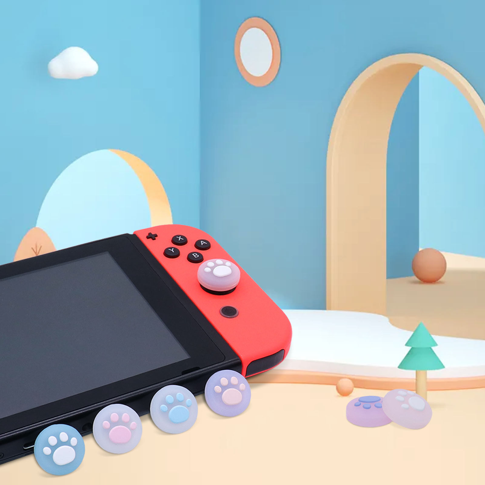 可爱switch猫爪摇杆套 joycon按键帽 NS手柄果冻猫足硅胶套