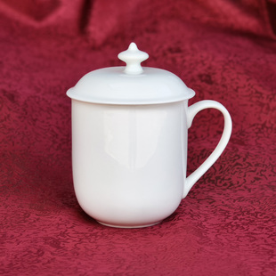 T2号玛戈会务茶杯带盖纯白色骨瓷陶瓷会议水杯子无铅透明