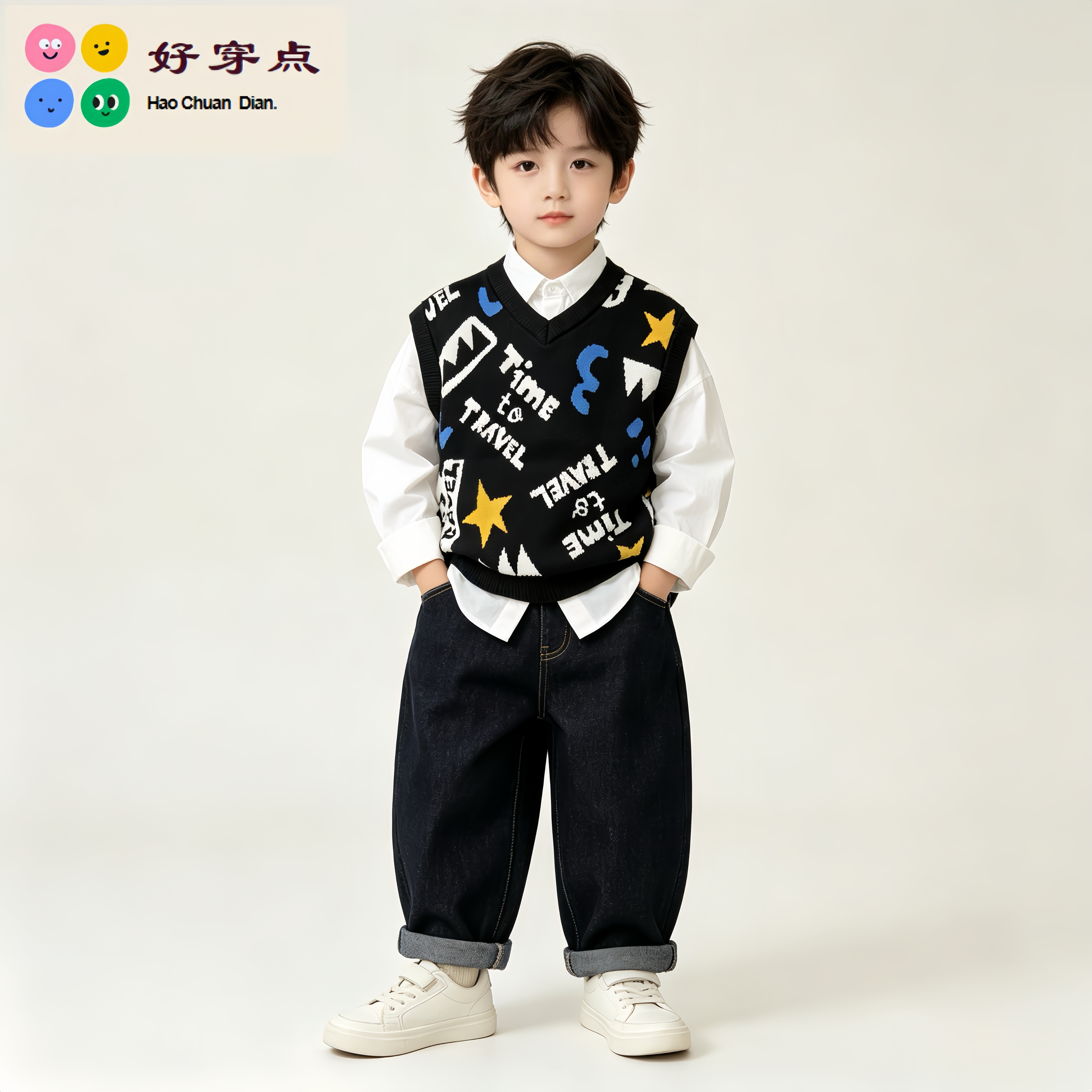 新品秋冬装26年秋季男童纯棉马甲针织背心潮穿搭酷帅时尚套头毛衣