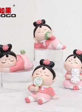 如果卡通古风格格公主树脂工艺品小摆件创意桌面可爱清朝宫女摆件