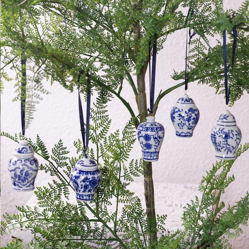 欧洲订单 陶瓷吊坠青花瓷将军罐茶壶风铃圣诞树挂件车载装饰摆件