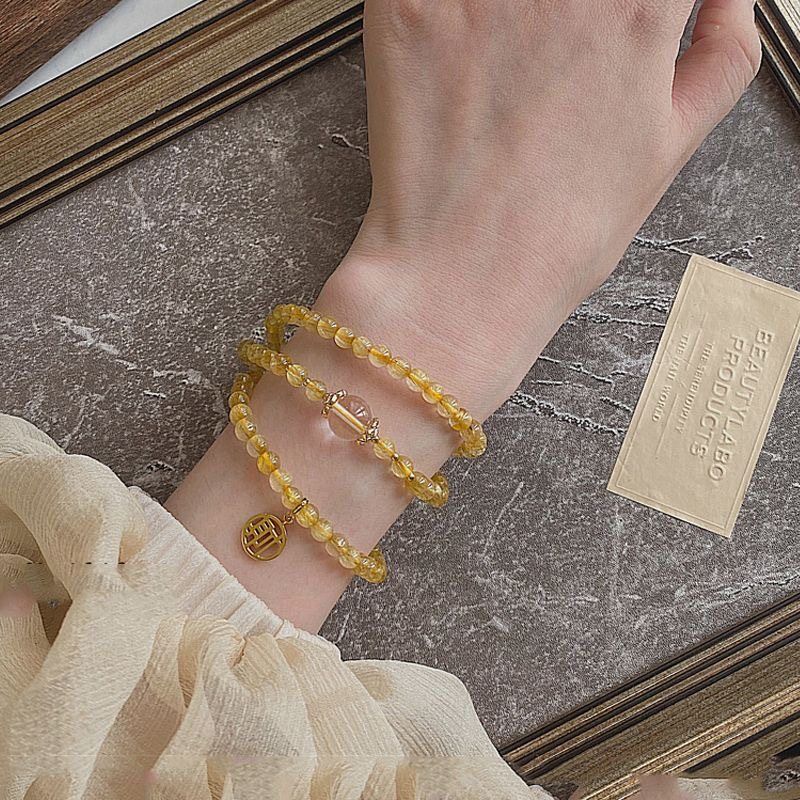 金发晶钛晶三圈手链女黄水晶蛇