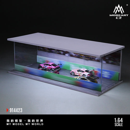 汇艺MoreArt1:64 机车赛事场景灯光版拼装车模停车场防尘收纳模型