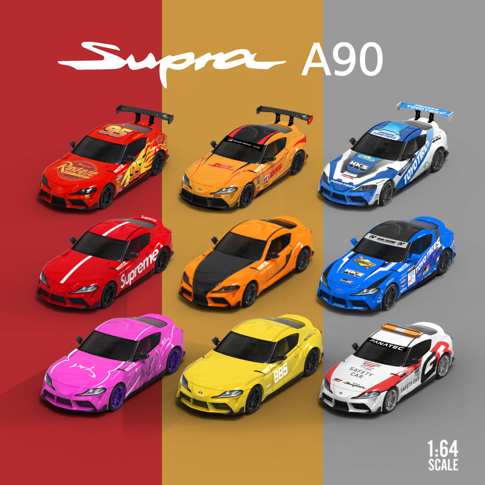 TimeMicro 1:64 速霸Supra A90橙色DHL涂装仿真合金汽车模型摆件