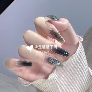 假指甲可取可带暗黑小众风亮片渐变美甲穿戴甲可拆卸手工光疗甲片