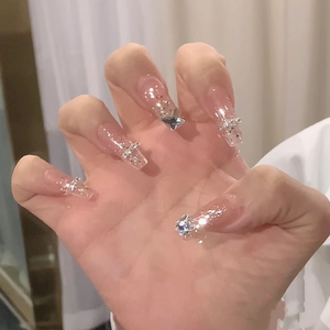 假指甲可取可带亮片蝴蝶闪钻美甲穿戴甲可拆卸假指甲手工光疗甲片