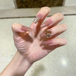假指甲可取可带金闪藕粉蝴蝶网红美甲长款穿戴甲可拆卸假指甲贴片