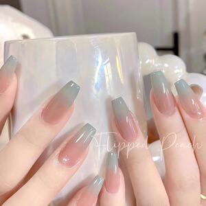 林先生春夏裸色浅绿渐变美甲穿戴甲可拆卸假指甲纯手工光疗甲片