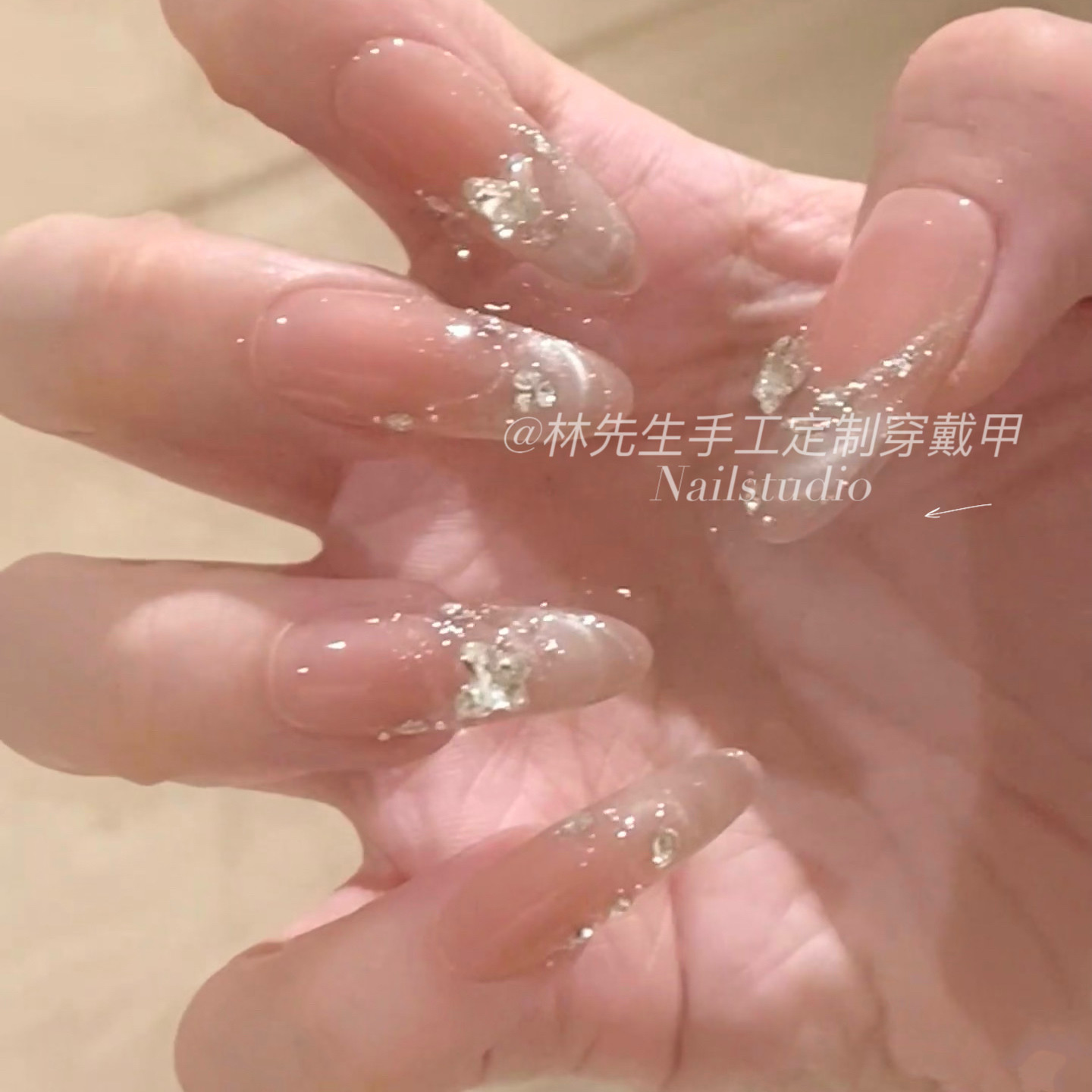 【水晶蝴蝶】LXS林先生穿戴甲高级感爆闪猫眼法式蝴蝶成品假指甲
