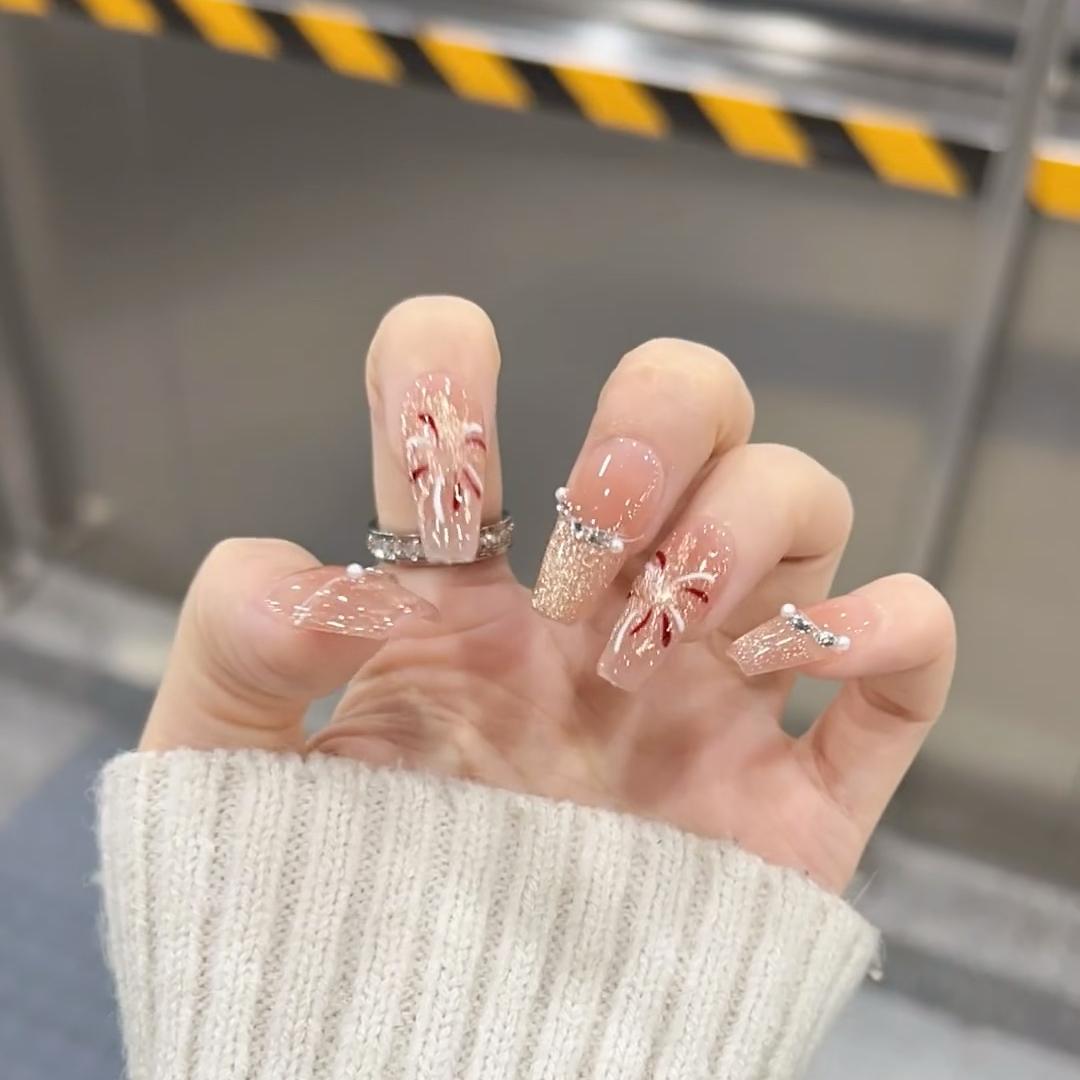 林先生2025新年烟花猫眼腮红美甲