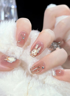 假指甲可取可带洛可可兔子美甲穿戴甲可拆卸假指甲手工光疗甲片