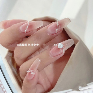 假指甲可取可带纯欲芭蕾珍珠美甲穿戴甲可拆卸假指甲手工光疗甲片