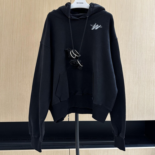 we11doneshark易烊千玺同款铁环金属扣w字母印花OS宽松加绒卫衣潮