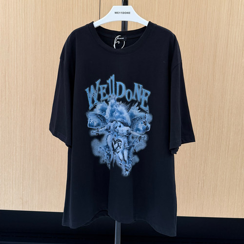 we11暗黑天使翅膀海报印花短袖