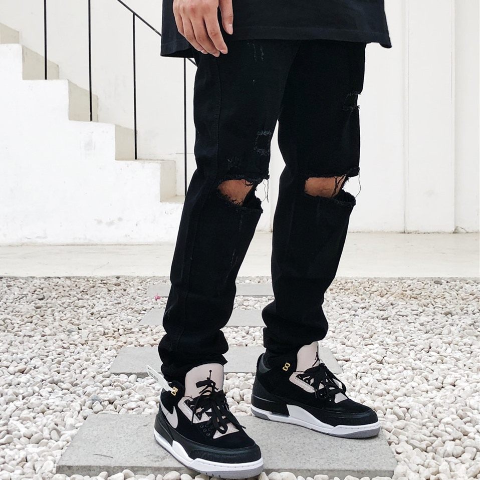 fog欧美破洞修身小脚堆积牛仔裤