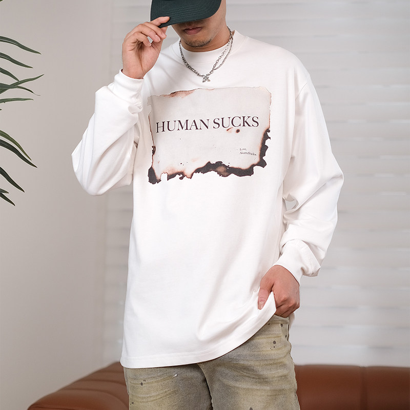 直喷印花长袖小领口宽松嘻哈