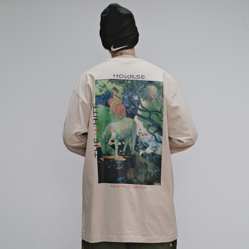 akama原创设计感印花宽松长袖