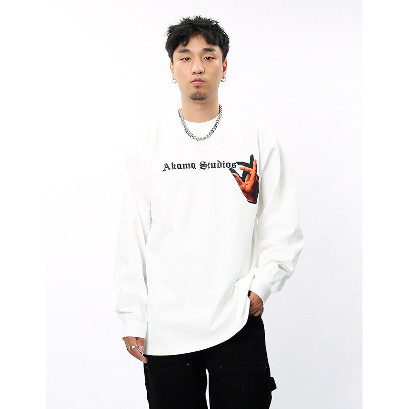 akama原创设计小领口重磅纯棉T恤