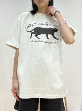 原创重磅320克猫咪数码直喷印花美式小领口短袖宽松休闲T恤男女潮