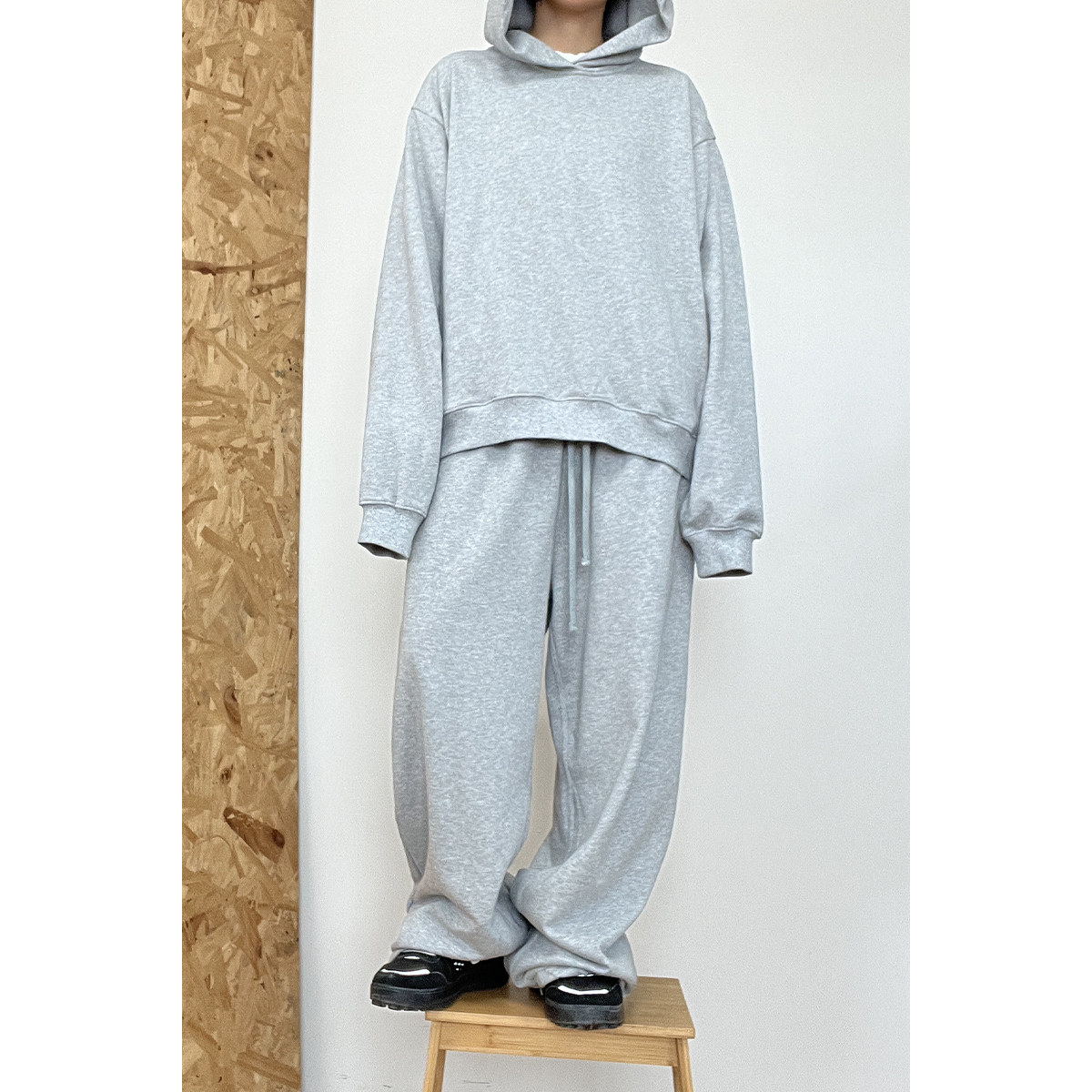 AKAMA超大帽型短款横向宽松毛圈面料休闲卫衣卫裤套装潮牌