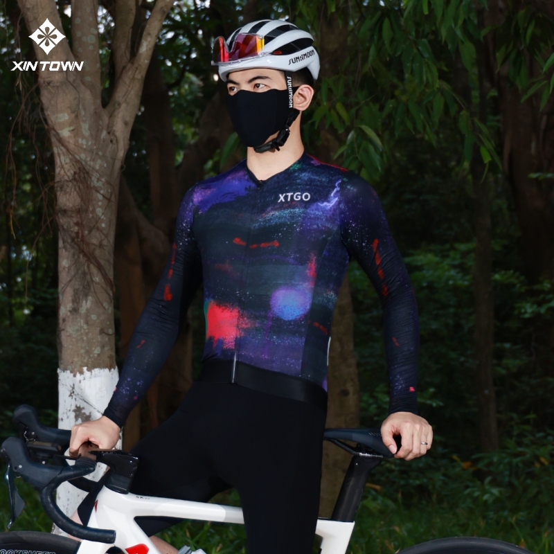 XINTOWN新款男流萤长上衣骑行服男款长袖骑行服高弹速干透气