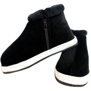 冬季纯手工布鞋千层底加绒中老年高帮拉链防滑妈妈保暖厚棉布鞋男