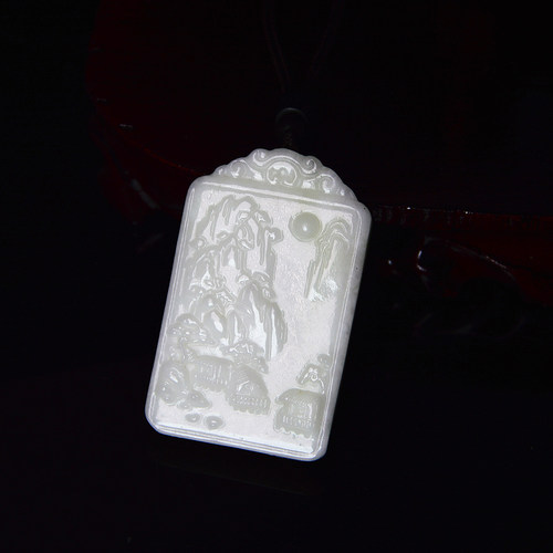 蓝田玉山水挂件无事牌