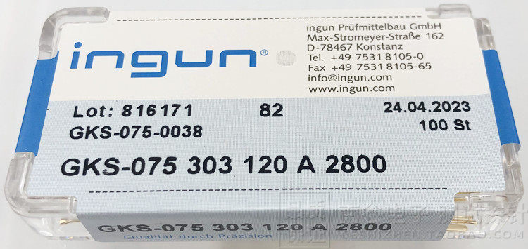 ingun英钢测试探针75milGKS075303120A2000 2800 1000 1.2mm凹头