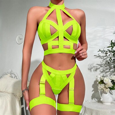 Women Sexy Bandage Lingerie Set Fashion Halter Hollow Exotic