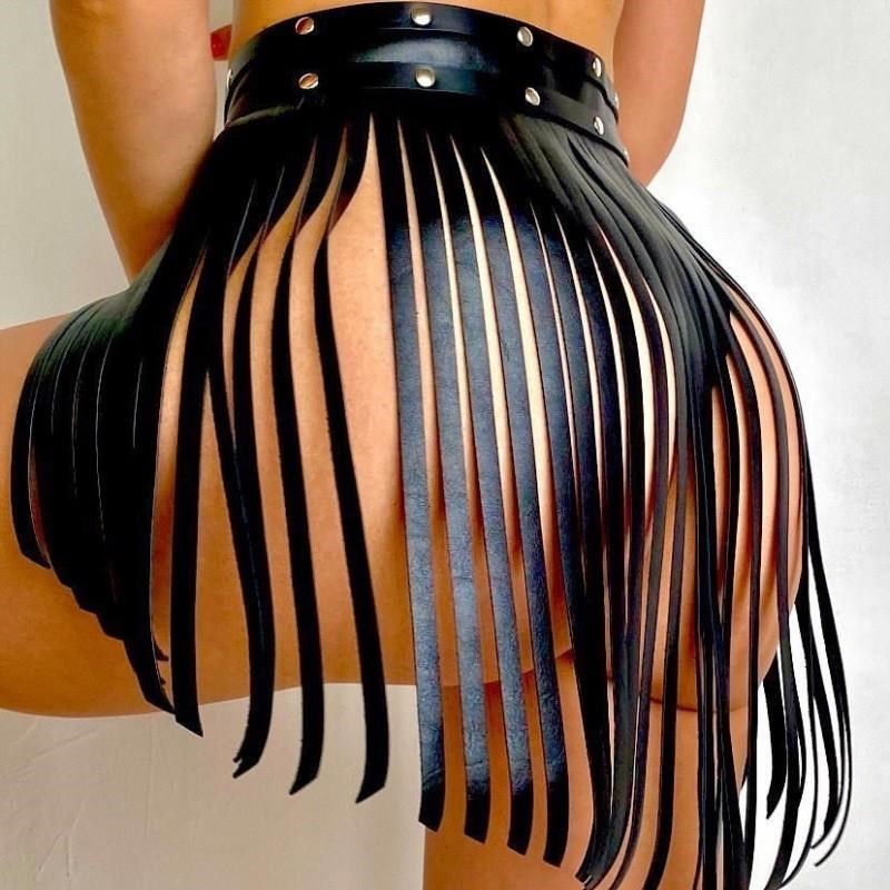 Pu Leather Short Skirt With Trim Harness Women Fashion Waist