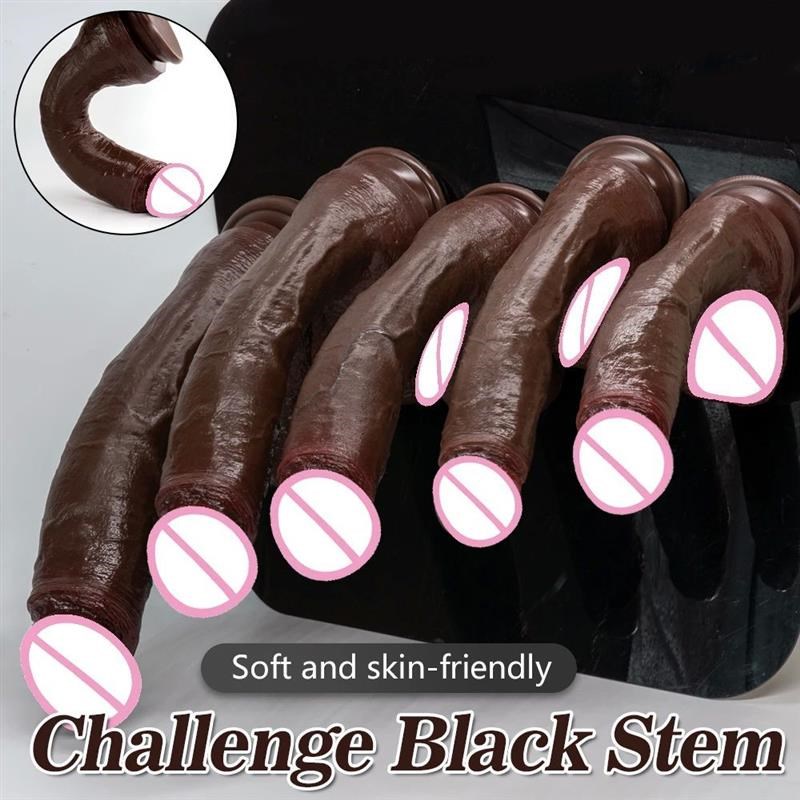 Realistic Long dildo Black Anal Plug with Suction Cup Big Pe