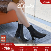 Clarks其乐Nyta系列女鞋 秋冬经典 羊皮瘦瘦靴方头中筒袜靴短靴女