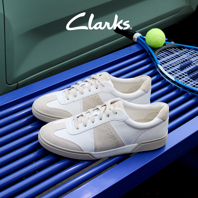 Clarks斑鸠灰复古拼色德训鞋牛皮