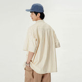 FORN32025夏季新款男条纹印花翻领衬衫日潮休闲半开领短袖衬衣，男装T恤，电商S006（B521）