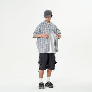 南夏乔装2025夏季新款男士满印格子印花翻领衬衫日潮复古休闲短袖图片