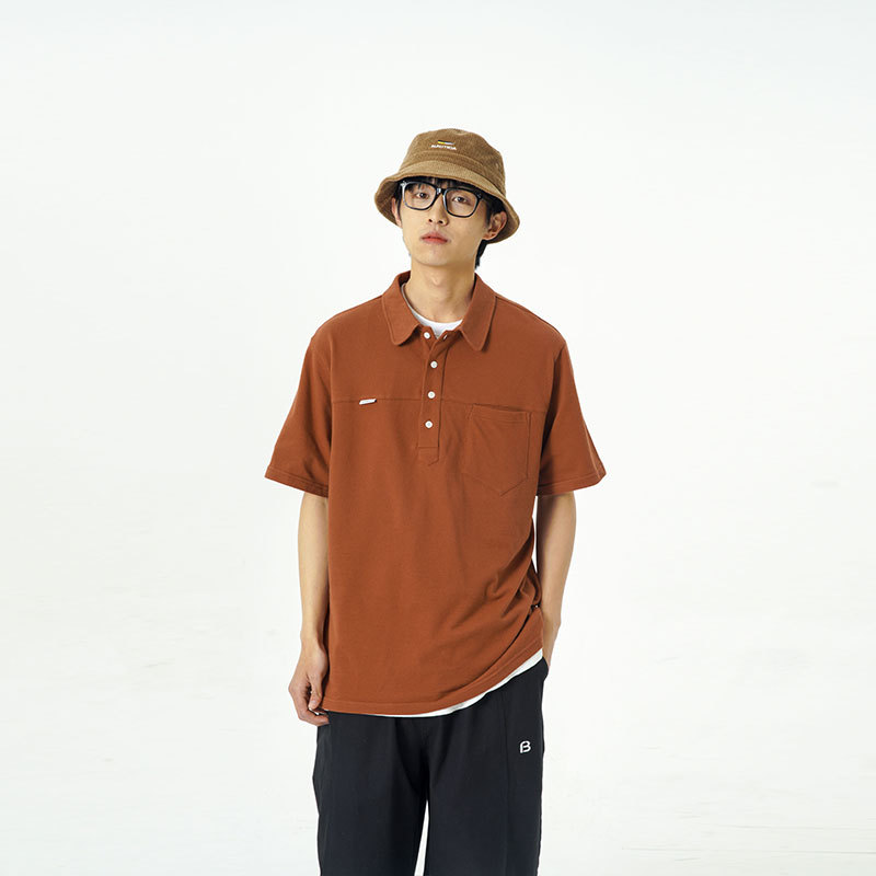 南夏乔装2025夏新款纯色基础款翻领短袖PLOL衫日系复古宽松上衣男,男装T恤,电商S006（B521）