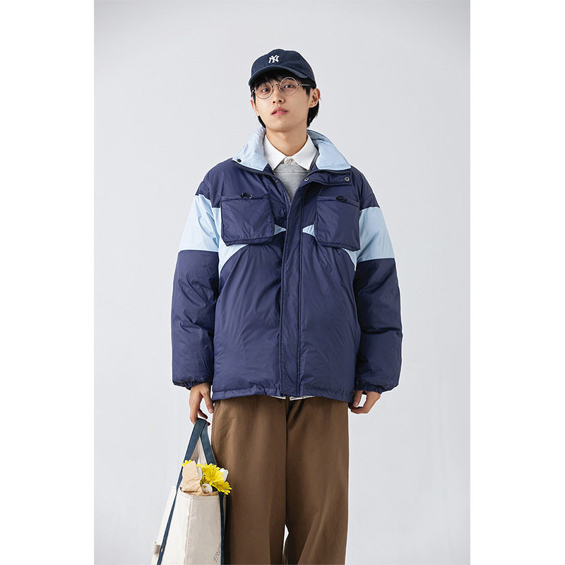 南夏乔装2025冬季撞色拼接立体多口袋棉衣日系潮流宽松立领棉服男,男装棉衣,电商S006（B521）