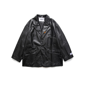 寻自FORN3 日潮机能pu皮夹克男西服秋款宽松阔版多袋皮衣工装外套,男装夹克,电商S006（B521）