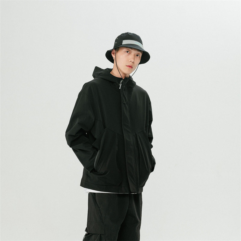南夏FORN3新潮时尚夹克衫Cityboy纯色拉链口袋连帽长袖外套男,男装夹克,电商S006（B521）