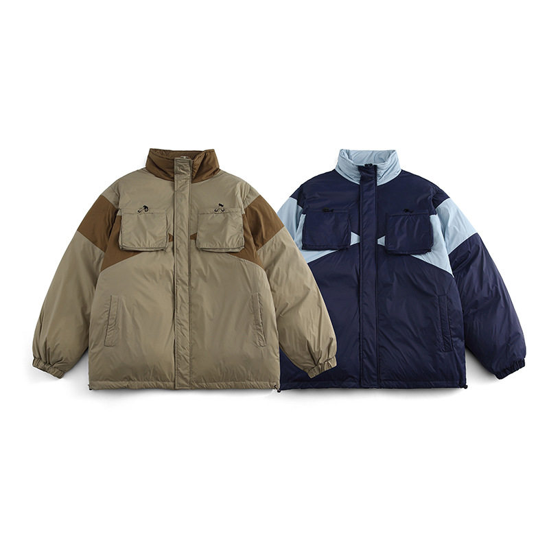 南夏乔装2025冬新款拼色立领多口袋棉服日系潮流青年宽松棉衣男,男装棉衣,电商S006（B521）