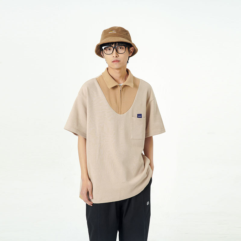 南夏乔装2025夏新款纯色基础款复古翻领POLO衫日系休闲宽松上衣男,男装Polo衫,电商S006（B521）