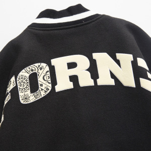 寻自FORN3 美式潮流棒球服外套春季新款加厚PU皮拼接毛呢夹克男图片