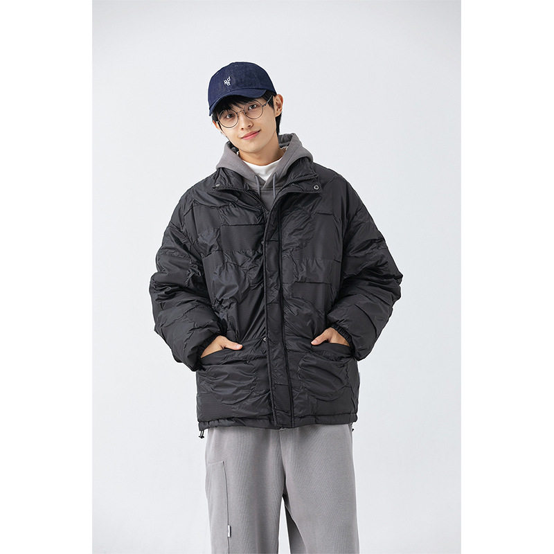 南夏乔装2025冬新款褶皱面料立领羽绒服日系复古宽松保暖羽绒袄男,男装羽绒服,电商S006（B521）