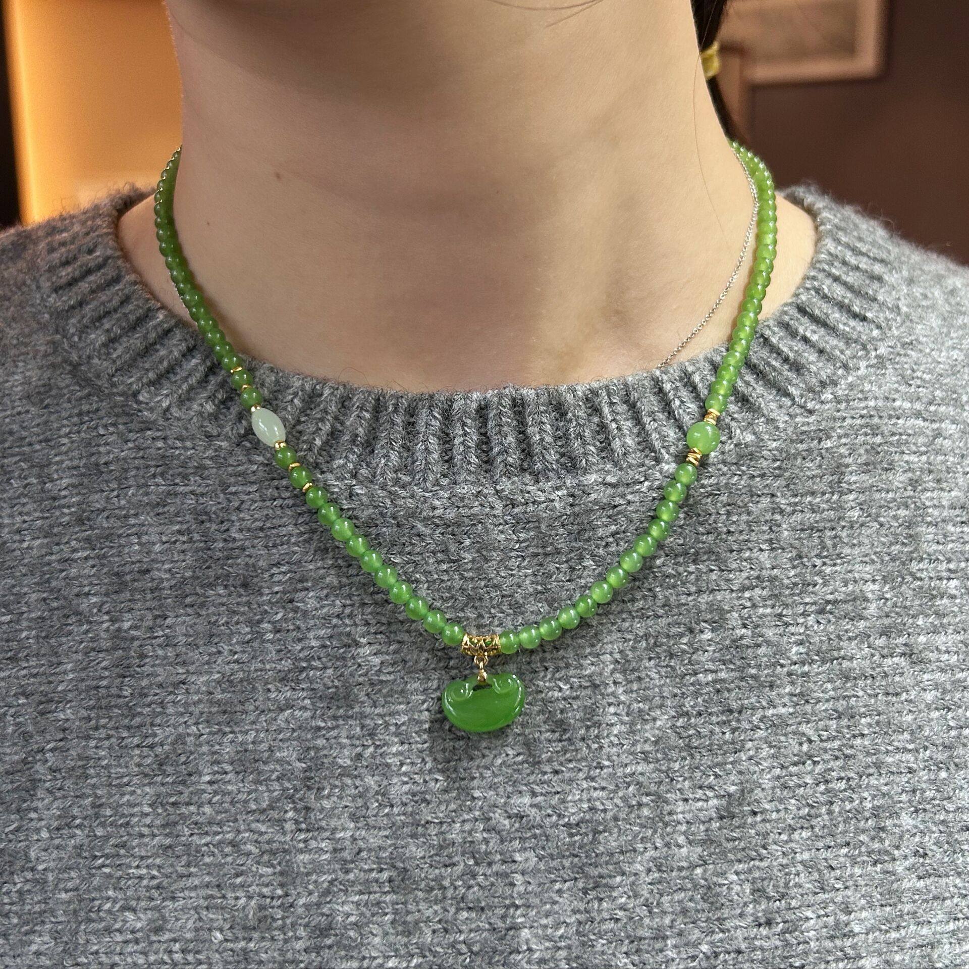 【绿野】翠佛堂绿野碧玉项链无黑点4mm冰底碧玉珠链配18k金如意,珠宝/钻石/翡翠,颈饰,淘宝优惠券,粉丝福利购,淘宝优惠卷