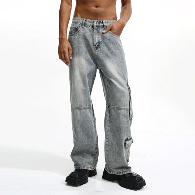 Glowing Box 2025AW 美式复古街头小众大口袋设计宽松工装牛仔裤