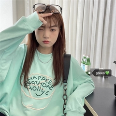 Early spring new mint green letter printing loose and versatile Pullover