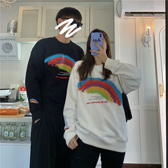 Real price couple's round collar Pullover and cashmere rainbow sweater