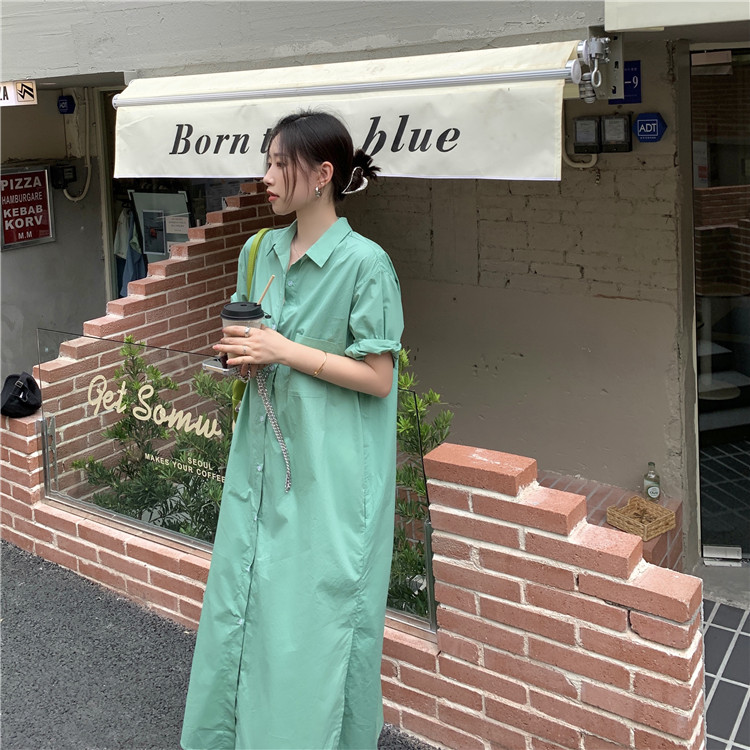 Real price single breasted lace up long over the knee shirt skirt