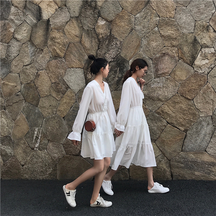 Real price control 50-56 yuan V-collar temperament in Long-style boudoir dress